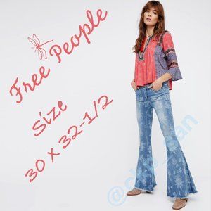 Rare Free People Printed Denim Super Flare Jeans Sz 30